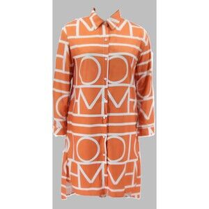 Orange and White Button Down Assymetrical Midi Shirt Dress - size M